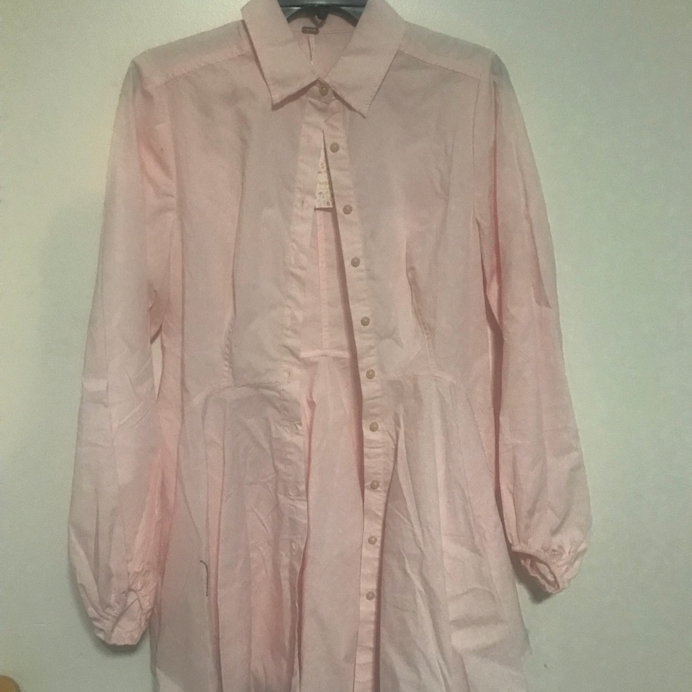 Pink free people mini shirt dress